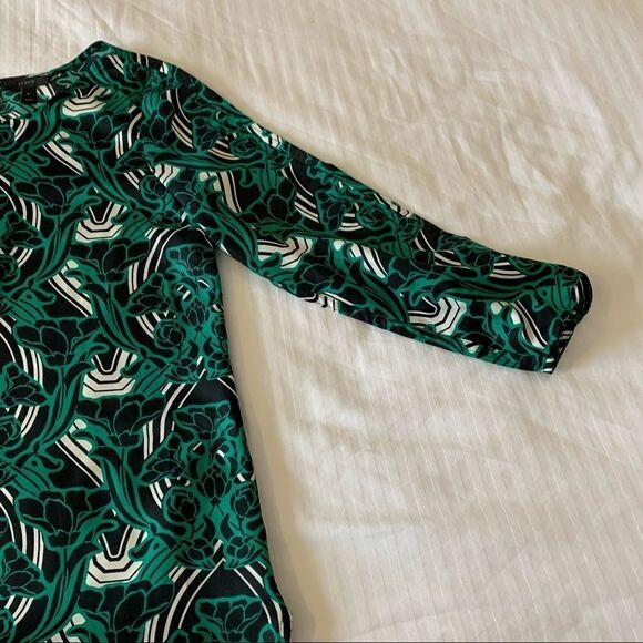 J. Crew Womens Blouse Shirt Green 3/4 Sleeve Retro Floral Popover Size 2 - Picture 4 of 12